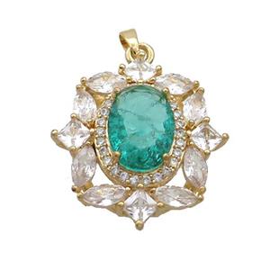Copper Flower Pendant Pave Green Crystal Glass Gold Plated, approx 25-28mm [GS2607]