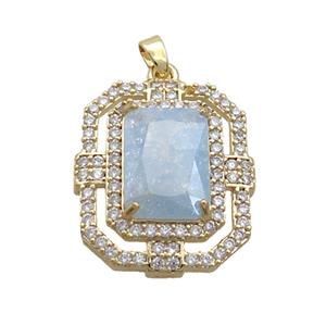 Copper Rectangle Pendant Pave Blue Crystal Glass Gold Plated, approx 20-25mm [GS2608]