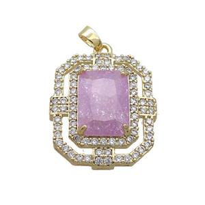 Copper Rectangle Pendant Pave PInk Crystal Glass Gold Plated, approx 20-25mm [GS2609]