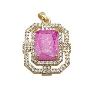 Copper Rectangle Pendant Pave Hotpink Crystal Glass Gold Plated, approx 20-25mm [GS2610]