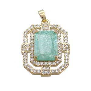 Copper Rectangle Pendant Pave Green Crystal Glass Gold Plated, approx 20-25mm [GS2611]