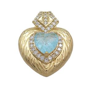 Copper Heart Pendant Pave Blue Crystal Glass Gold Plated, approx 23-30mm [GS2613]
