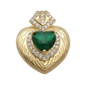 Copper Heart Pendant Pave Green Crystal Glass Gold Plated, approx 23-30mm [GS2614]