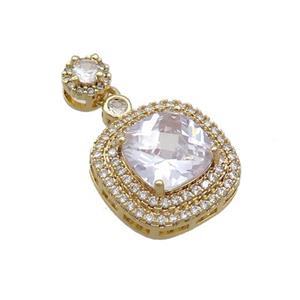 Copper Square Pendant Pave Clear Crystal Glass Gold Plated, approx 17mm, 8mm [GS2615]