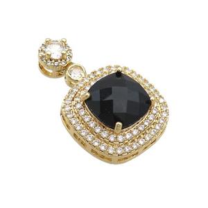 Copper Square Pendant Pave Black Crystal Glass Gold Plated, approx 17mm, 8mm [GS2617]
