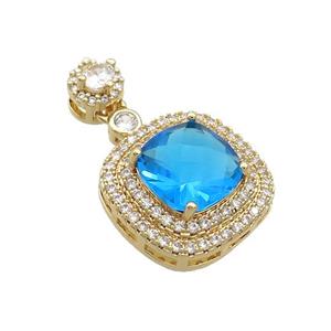 Copper Square Pendant Pave Skyblue Crystal Glass Gold Plated, approx 17mm, 8mm [GS2618]