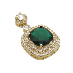 Copper Square Pendant Pave Green Crystal Glass Gold Plated, approx 17mm, 8mm [GS2620]