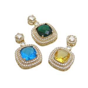 Copper Square Pendant Pave Crystal Glass Gold Plated Mixed, approx 17mm, 8mm [GS2621]