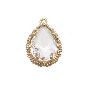 Copper Teardrop Pendant Pave Clear Crystal Glass Gold Plated, approx 17-22mm [GS2622-L]