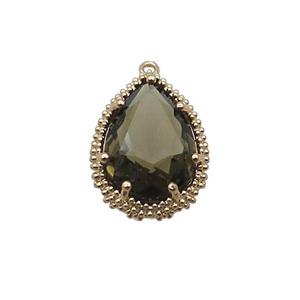 Copper Teardrop Pendant Pave Smoky Crystal Glass Gold Plated, approx 17-22mm [GS2630-L]