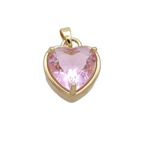 Copper Heart Pendant Pave Pink Crystal Glass Gold Plated, approx 15mm [GS2633]