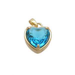 Copper Heart Pendant Pave Blue Crystal Glass Gold Plated, approx 15mm [GS2636]
