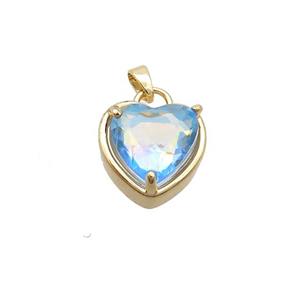Copper Heart Pendant Pave Blue Crystal Glass Gold Plated, approx 15mm [GS2639]