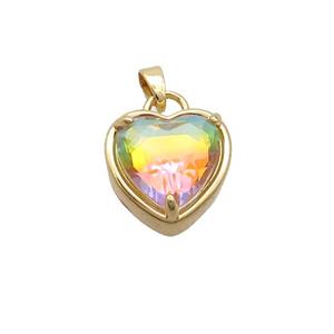 Copper Heart Pendant Pave Rainbow Crystal Glass Gold Plated, approx 15mm [GS2640]