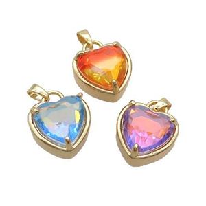 Copper Heart Pendant Pave Crystal Glass Gold Plated Mixed, approx 15mm [GS2643]