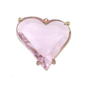 Pink Crystal Glass Heart Pendant, approx 26-28mm [GS2658]