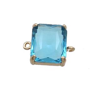Copper Rectangle Connector Pave Blue Crystal Glass Gold Plated, approx 12-14mm [GS2682]