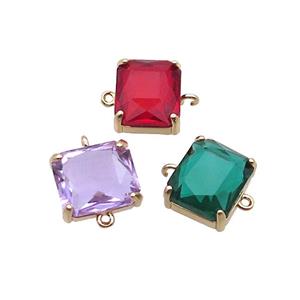 Copper Rectangle Connector Pave Crystal Glass Gold Plated Mixed, approx 12-14mm [GS2687]