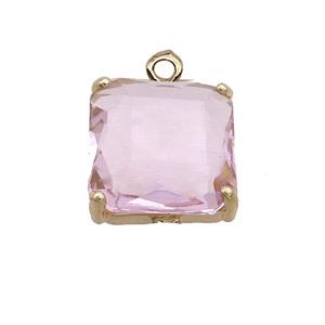 Pink Crystal Glass Square Pendant , approx 17x17mm [GS2689]
