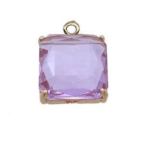 Purple Crystal Glass Square Pendant , approx 17x17mm [GS2690]
