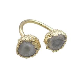 White Quartz Druzy Ring Gold Plated, approx 13mm, 18mm dia [GS2695]
