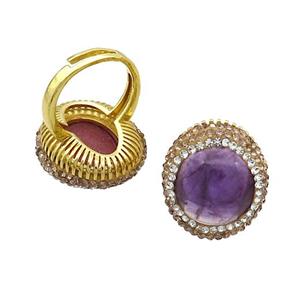 Amethyst Ring Pave Rhinestone Adjustable Gold Plated, approx 20-24mm, 18mm dia [GS2700]