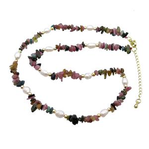 Multicolor Tourmaline Necklace With Pearl, approx 3-6mm, 40-45cm length [GS2703]