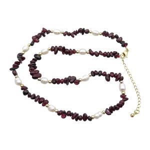 Garnet Necklace With Pearl, approx 3-6mm, 40-45cm length [GS2705]
