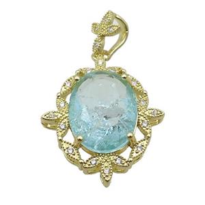 Copper Pendant Pave Blue Crystal Glass Oval Gold Plated, approx 12-16mm, 21-24mm, 8-10mm [GS2725]