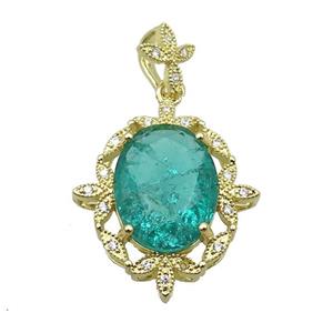 Copper Pendant Pave Green Crystal Glass Oval Gold Plated, approx 12-16mm, 21-24mm, 8-10mm [GS2726]