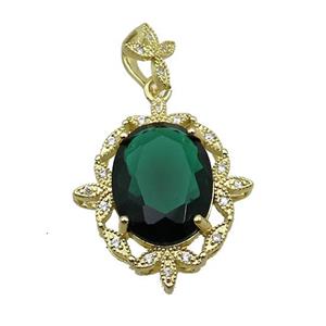Copper Pendant Pave Darkgreen Crystal Glass Oval Gold Plated, approx 12-16mm, 21-24mm, 8-10mm [GS2727]
