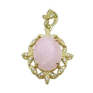 Copper Pendant Pave Pink Crystal Glass Oval Gold Plated, approx 12-16mm, 21-24mm, 8-10mm [GS2728]