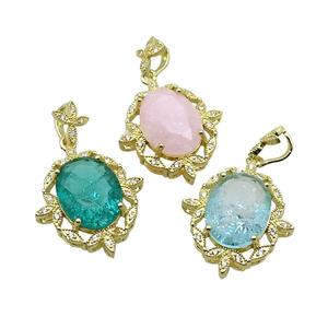 Copper Pendant Pave Crystal Glass Oval Gold Plated Mixed, approx 12-16mm, 21-24mm, 8-10mm [GS2729]