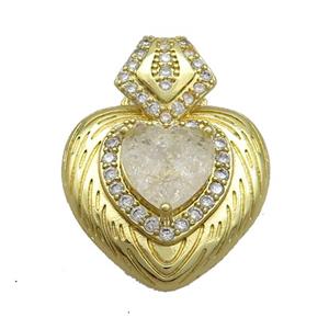Copper Pendant Pave Clear Crystal Glass Heart Gold Plated, approx 23-30mm [GS2730]