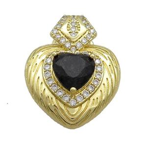 Copper Pendant Pave Black Crystal Glass Heart Gold Plated, approx 23-30mm [GS2731]
