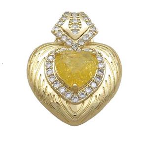 Copper Pendant Pave Yellow Crystal Glass Heart Gold Plated, approx 23-30mm [GS2732]