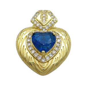 Copper Pendant Pave Blue Crystal Glass Heart Gold Plated, approx 23-30mm [GS2733]