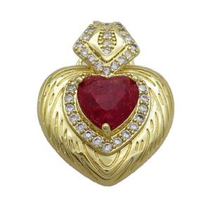 Copper Pendant Pave Red Crystal Glass Heart Gold Plated, approx 23-30mm [GS2734]