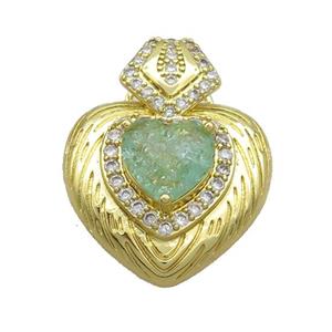 Copper Pendant Pave Green Crystal Glass Heart Gold Plated, approx 23-30mm [GS2735]