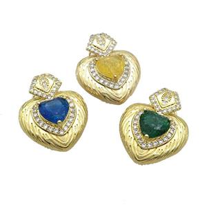 Copper Pendant Pave Crystal Glass Heart Gold Plated Mixed, approx 23-30mm [GS2736]