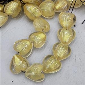 Lampwork Heart Beads With Gold Fossil, approx 28mm, 10pcs per st [GS2747]