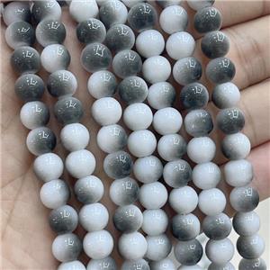 Ceramic Glass Beads Smooth Round Black White, approx 8mm dia [GS2749]