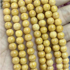Ceramic Glass Beads Smooth Round Yellow, approx 8mm dia [GS2769]