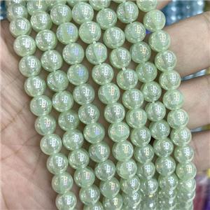 Green Jadeite Glass Beads Smooth Round Electroplated, approx 8mm dia [GS2784]