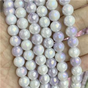 Jadeite Glass Beads Smooth Round Electroplated, approx 10mm dia [GS2789]