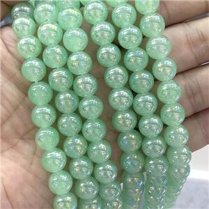 Green Jadeite Glass Beads Smooth Round Electroplated, approx 10mm dia [GS2790]