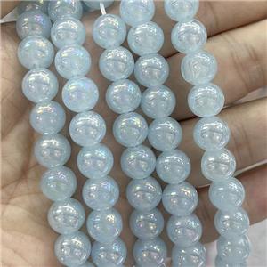 Grayblue Jadeite Glass Beads Smooth Round Electroplated, approx 10mm dia [GS2791]