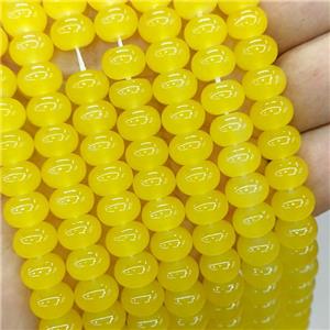 Jadeite Glass Beads Yellow Dye Smooth Rondelle, approx 10mm [GS2811]