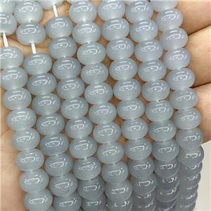 Jadeite Glass Beads Gray Dye Smooth Rondelle, approx 10mm [GS2819]