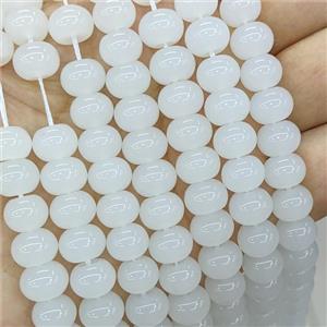Jadeite Glass Beads White Dye Smooth Rondelle, approx 10mm [GS2821]